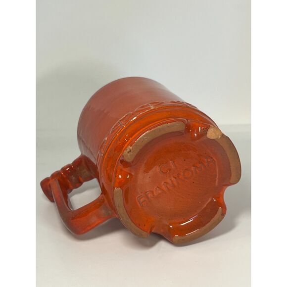 3 Red Blue Vintage Frankoma Mug Set Footed Ceramic Cups Coffee Tea Handle 1950 - Picture 9 of 9